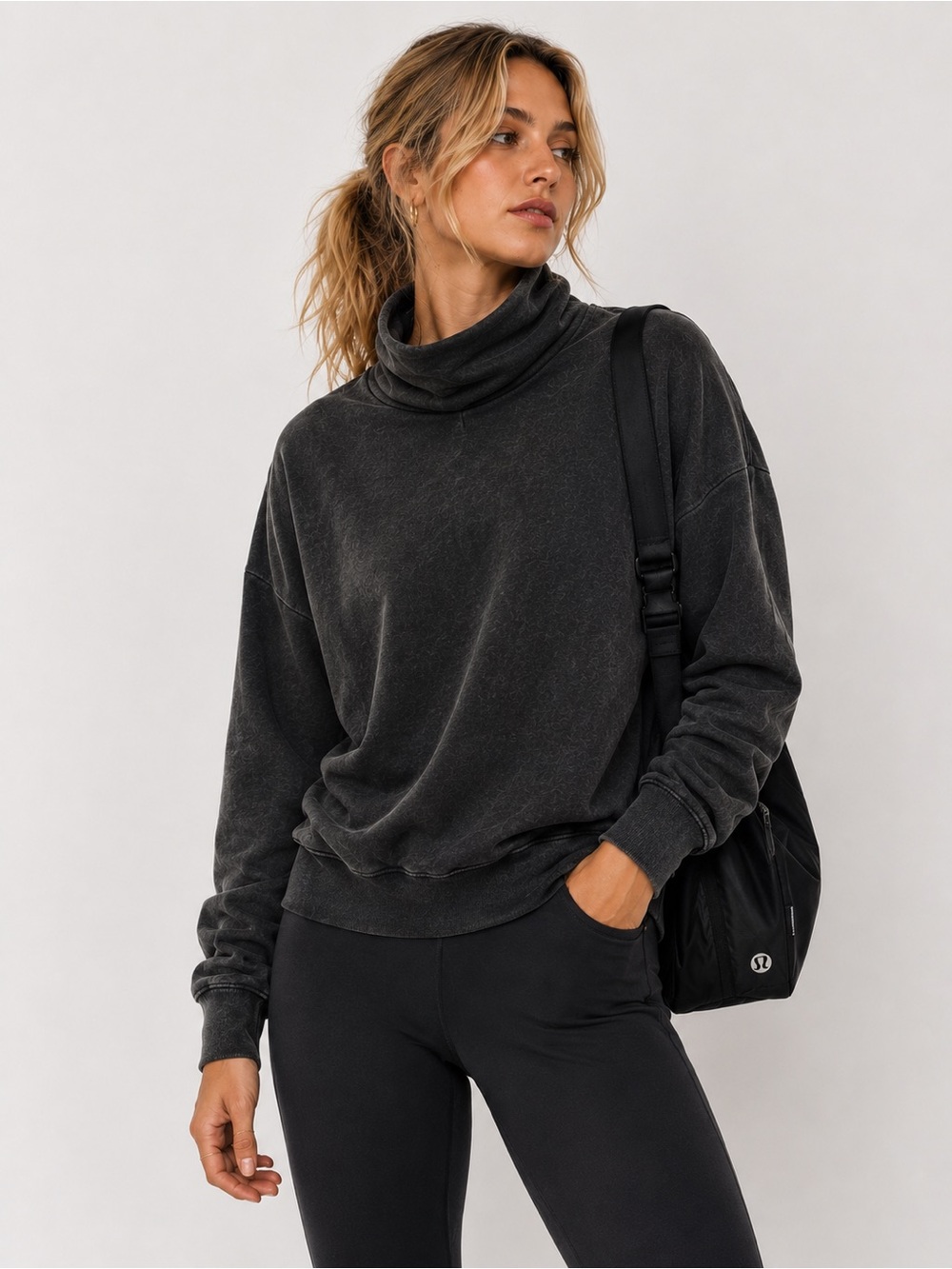 Standard James Perse Black Cowl Neck Sweatshirt Pullover Charcoal Black Size 2